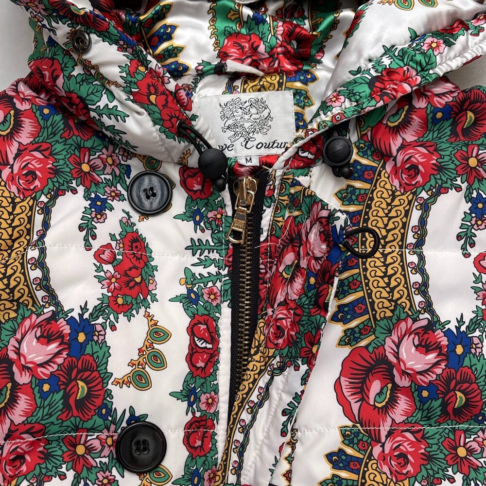Love couture flower puffer hooded vest M - Picture 8 of 14